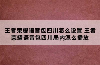 王者荣耀语音包四川怎么设置 王者荣耀语音包四川局内怎么播放